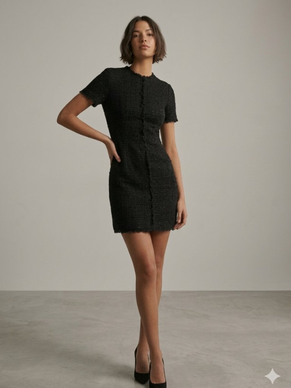 Zara tweed short sleeve little black dress